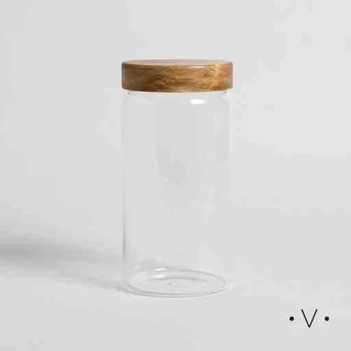 FRASCO REDONDO CON TAPA DE MADERA ACACIA VASSA 1600ML